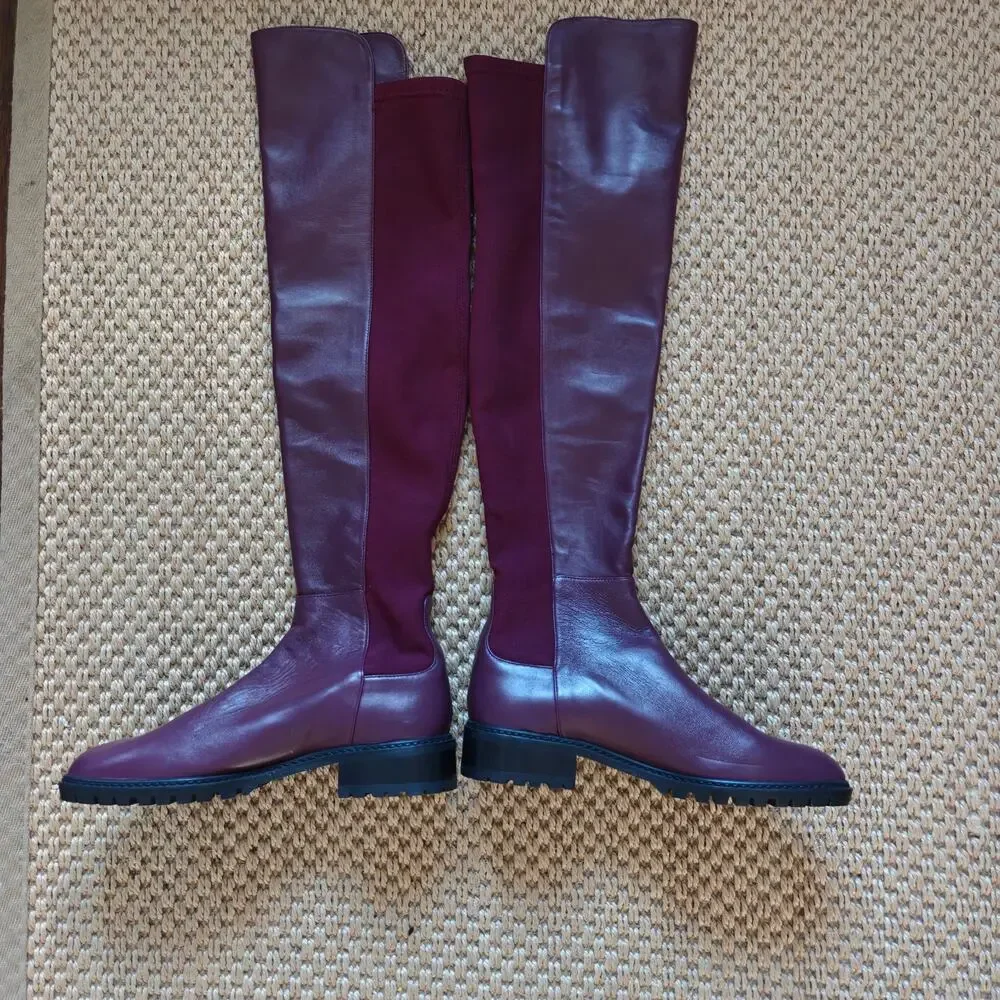 Stuart Weitzman City Boot Cabernet Burgundy Leather OTK Boots 5.5 36 S4829